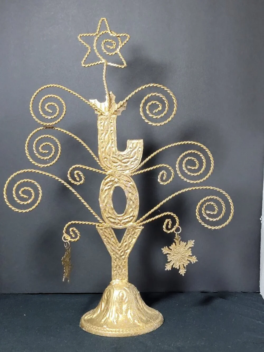 Gold Tone Metal JOY Ornament or Card Holder